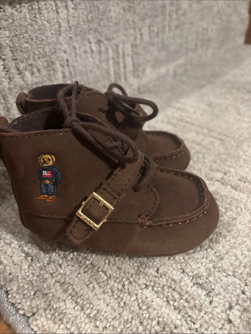 Polo by Ralph Lauren Brown Suede Kids Boot with Embroidered Bear
